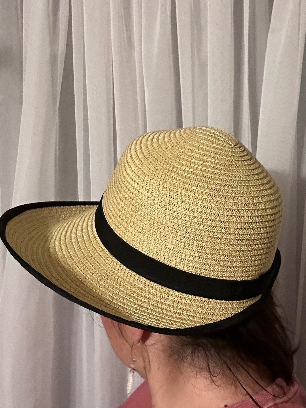Straw Sun Hat with Black Trim and Band - Picture 9 of 9